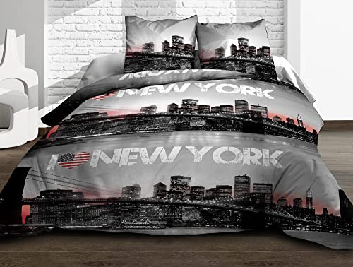 COSY collection Housse Couette 220x240 + 2 taies Pur Coton 57 Fils New York Gris