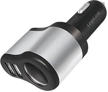 LogiLink PA0131 Universal 3-in-1 Netzteil, 2X USB und 1x Zigarettenanzünder Buchse schwarz/Silber
