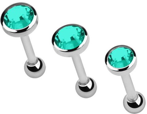 Ohr Piercing Schmuck Helix, Tragus, Stab mit Kugel und Steinplatte als Set in 3/4/5 mm, Farbe wählbar