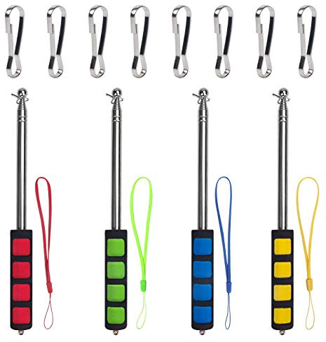 Enjoyist 4-Pack Assorted Color Telescoping Handheld Flagpole, Extendable Stainless Portable Steel Banner Tour Guides & Pointer for Teachers, with Clips (63'' Flagpole)