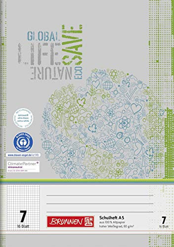 Brunnen 104510701 Recycling-Schulheft DIN A5 (16 Blatt, einfaches Heft)