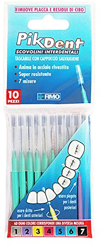 Brossettes interdentaires Pikdent - Noyau en acier revêtu et poils en Tynex - Taille 6 Vert 1,0 Mm Conique - 10 Brossettes