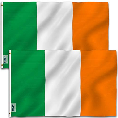 Anley Packung mit 2 Fly Breeze 3x5 Fuß Irland Flagge - Lebendige Farbe und UV-Lichtechtheit - Leinwandkopf und doppelt genäht - Irish National Flags Polyester mit Messingösen 3 X 5 Ft