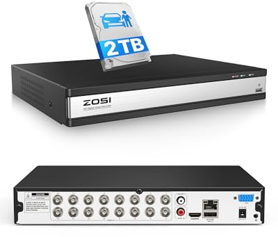 ZOSI 16 Channel H.265+ Home Security DVR Recorder, 1080P Lite Hybrid 4-in-1(Analog/AHD/TVI/CVI) CCTV DVR for Security Camera, Motion Detection, Mobile Remote Control, Alert Push (2TB HDD Included)
