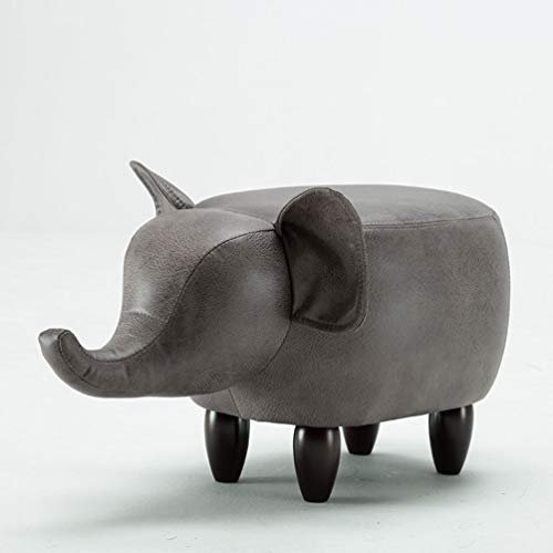 Süß Tier Sitzhocker, Kinderhocker Elefant, Fußablage Sitzwürfel Aus Leder Massivholz, Tierlagerhocker, Kreativen Hocker Für Family Kinderzimmer Wohnzimmer Schlafzimmer Geschenk, Gray, 63*33*36CM
