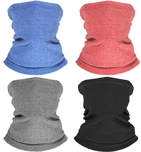 Syhood 4 Pieces Kids Neck Warmer Gaiter Winter Protective Face Covering Scarf for Skiing Hiking Cycling Outdoor Sports(Black, Grey, Rose Red, Blue)