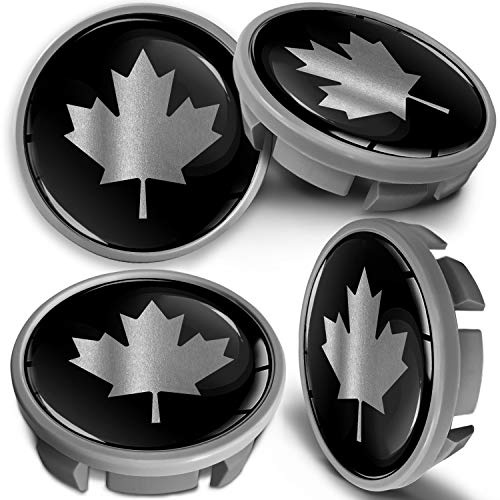 SkinoEu 4 x 65mm Tapas de Rueda de Centro Centrales Llantas Aluminio Compatibles con Tapacubos VW Número de Pieza 3B7601171 / 6U7601171 Negro Plata Bandera de Canadá CVS 6