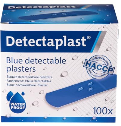 Detectaplast Universal Cerotti Detectabili Blu - Impermeabili e Resistenti allo Sporco per Alimentari, Cucina, Catering e Ristorazione - 25 x 72 mm, 100 Pezzi