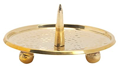 NKlaus Kerzenteller Messing Gold mit Dorn und Füßen, rund, 9 cm, 1 Stück | Ø 9 cm mit erhöhtem Rand; Dorn 3,5 cm lang, für Kerzen bis Ø 6 cm