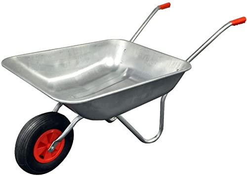 Arboria - Wheelbarrow - Garden Wheelbarrow - Galvanised Heavy Duty Pneumatic Tyre Professional - DIY - 65 Litre, Silver