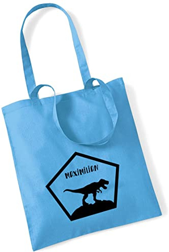 Stofftasche Dinosaurier T-Rex personalisiert | mit Namen bedruckter Jutebeutel Stoffbeutel für Jungen | Dino-Design Kinder-Tasche Schule, KiTa