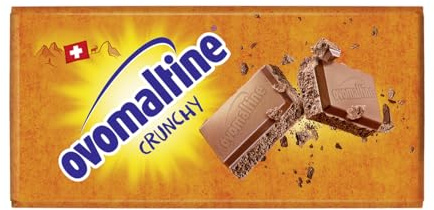 Ovomaltine Crunchy Tablette de chocolat au lait entier suisse avec des morceaux croustillants en cacao fin, durable (1 x 100 g)