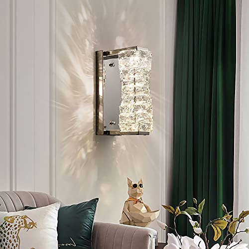Sxtiger Modern Crystal Wall Light Sconce, Three-Color LED Crystal Wall Lamp Fixtures Indoor Wall Lighting for Living Room Bedroom Kitchen Entryway Hallway (Silver)