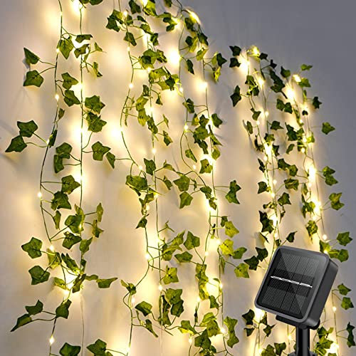 GuKKK Catena Luminosa Esterno Solare, Luci Solari Della Stringa dell'edera Artificiale 10M 100 LEDs, Impermeabile IP65 Luci Solari per Giardino, 8 Modalità Luci Esterno Energia Solare, per Giardino