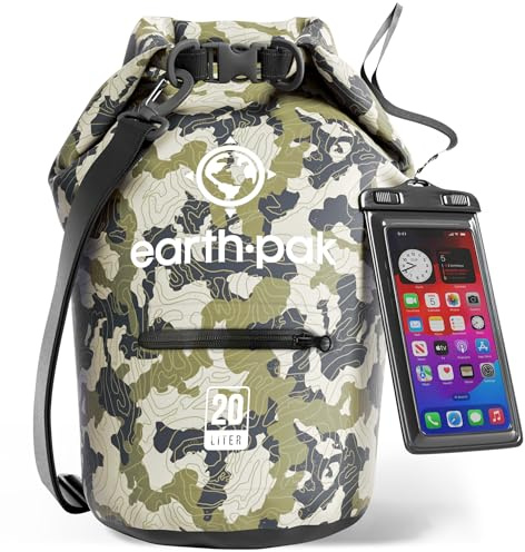 Earth Pak - Waterproof Dry Bag with Front Zippered Pocket Keeps Gear Dry for Kayaking, Beach, Rafting, Boating, Hiking, Camping and Fishing with Waterproof Phone Case