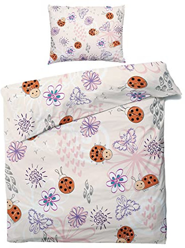 ZDABAOEC Marienkäfer Kinderbettwäsche 100x135 Mädchen, Weiche Microfaser Kinder Baby Bettwäsche 2er Set - 1 Bettbezug + 1 Kissenbezug 40x60, mit Reißverschluss, Wende Motiv