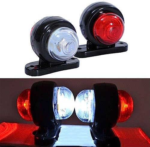 Krtopo 2X 2 Luces LED de Marcador Lateral 12 / 24V Trailer Lámpara Lateral Advertencia de Doble Cara Luz Roja Blanca para Camión RV Caravan