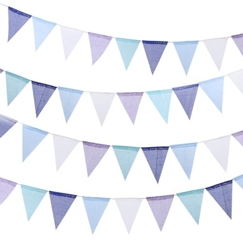2 Stück Violettes und blaues Thema Leinen Wimpelkette Bunting,40Flaggen Mehrfarbig wasserdicht Wimpel Girlande Innen Outdoor Dekoration (violetter Stil)