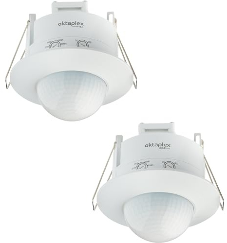 Oktaplex Sam Lot de 2 détecteurs de présence encastrables 360° PIR | Capteurs de mouvement intérieurs blancs 230V pour plafond
