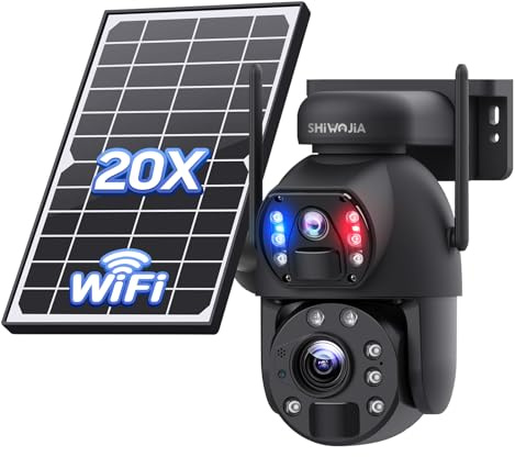 SHIWOJIA 20 x telecamera di sorveglianza WiFi esterno, 6 MP 360° PTZ telecamera esterna solare con doppia lente, 50 m visione notturna a colori, PIR Smart Detection, audio bidirezionale