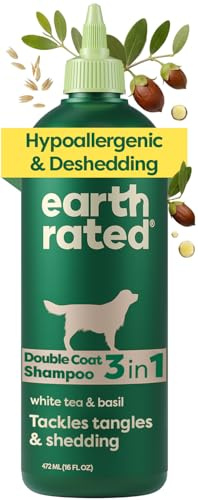 Earth Rated 3-in-1 Deshedding Dog Shampoo and Conditioner, Deodorizing Oatmeal Shampoos for Dogs and Puppies, Great for Smelly Pets, White Tea and Basil Scent, 473 ml
