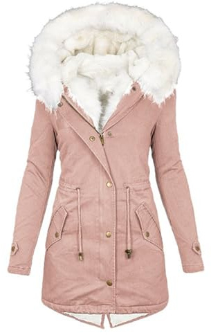 Flodxo Wintermantel für Damen, Fleece-Jacken, durchgehender Reißverschluss, dicker Fleece-Futter, warmer Kapuzenpullover, Übergröße, langärmelig, Cardigan, lässiger Windbreaker, Trenchcoat,
