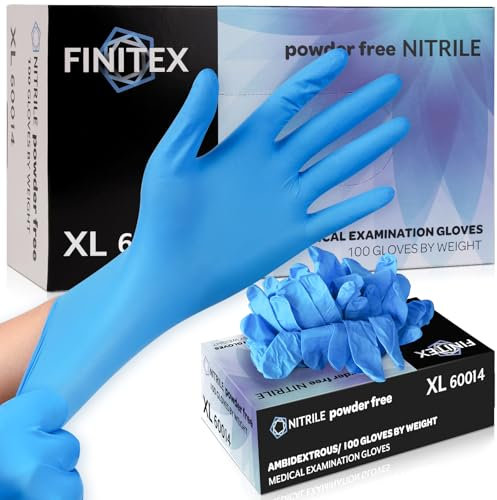 FINITEX Gants Jetables Bleus en Nitrile XL, 3.5g/pcs, 100pcs - Gants Jetables sans Poudre sans Latex pour Aliments Nettoyage Tatouage Jardinage Examen Médical, 3.5mil