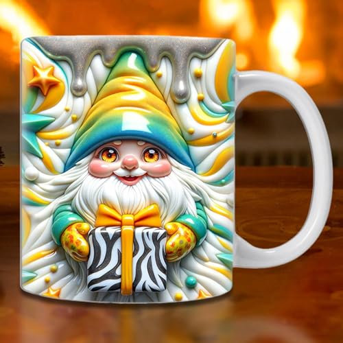 Weihnachtswichtel-Tasse,Kaffeetasse Mit Weihnachtswichtel-Design,Keramik-Wichtel-Kaffeetasse,Flache Weihnachtstassen Mit -Effekt,Wichtel-Heißschokoladentasse