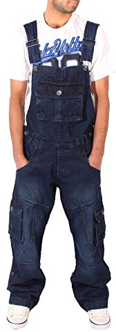 Peviani Men's Denim Dungarees, Loose Fit, Multi-Pocket Overalls, Blue