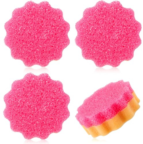 FillTouch 3 Pcs Dual Sided Scrub Sponge Multi Functional Cute Temperature Sensitive Non Scratch Dish Sponge for Washing Dishes Kitchen Bathroom(Flower,Pink)