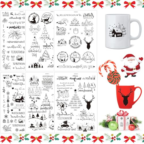 Rub On Sticker,6 Blatt Rub On Sticker Weihnachten,Folie Transferaufkleber
