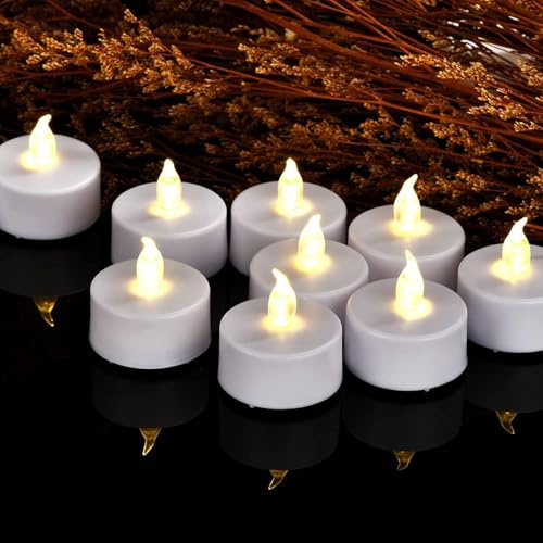 Paquete de 24 velas LED sin llama con pilas, velas de té eléctricas parpadeantes realistas y brillantes, lata duradera para 200 horas, bodas, fiestas, decoración de festivales, blanco cálido