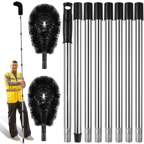 Gutter Cleaning Tools from The Ground, RV Rain Gutter Cleaning Brush with Pole, No Ladder Needed for Removing Leaves Debris from Roof Gutters, Leaf CleaningTool, Long-Reach Gutter Cleaner Tool, Black