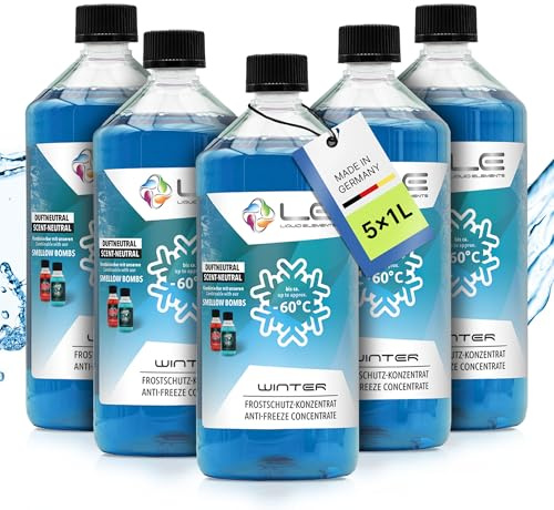 Liquid Elements Winter Frostschutz Konzentrat 5x1L, Duftneutral | Frostschutzmittel schlierenfrei, wirksam bis -60°C, verhindert Einfrieren der Scheibenwaschanlage