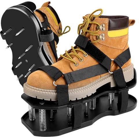 Lawn Aerator Shoes with Spring Base,Free-Installation Lawn Aerator Tool with Automatic Leaf and Dirt Cleaning,Heavy-Duty Spike Shoes for Lawn Care,Adjustable Laces–Perfect for Lawn, Yard, and Garden!