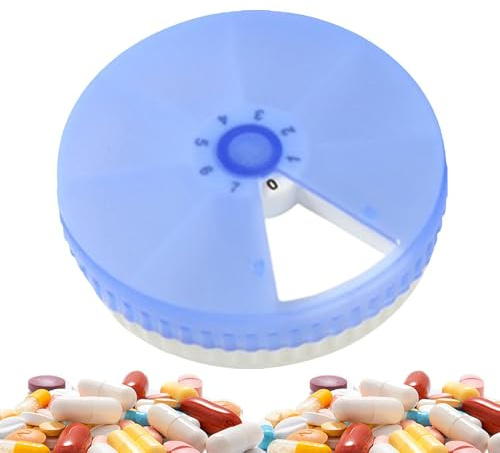 Runde Pillendose – wöchentlicher Pillen-Organizer | Tragbare Medikamentenbox | Runde Pillenhüllen | Pillendose mit 7 Fächern | Wasserdichte, wöchentliche, feuchtigkeitsbeständige Pillendose für Medika