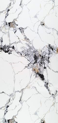 Duschrückwand Wandpaneele 122x244cm in Marmor- und Granitoptik (Arabescato White), Badrückwand Duschverkleidung Wandverkleidung aus 3mm PVC, für Innen- und Außenbereich