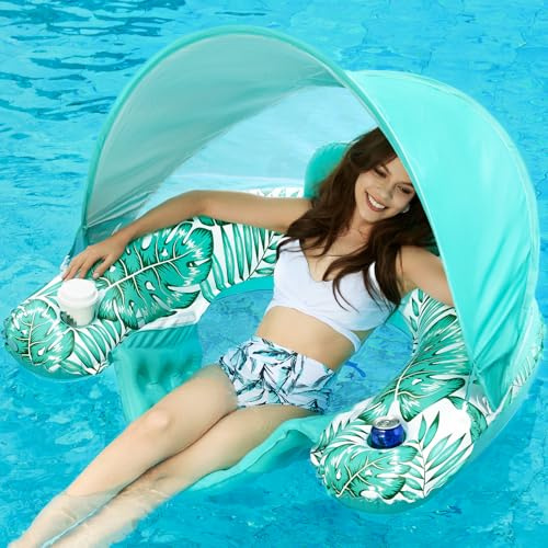 Jasonwell Pool Float mit Baldachin – Aufblasbarer Pool Floaties Erwachsene Schwimmender Poolstuhl Lounge Schwimmer für Schwimmbad Wasserstuhl Pool Liege mit Getränkehaltern Pool Spielzeug Party Floaty