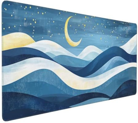 Tapis de Souris Lune Montagne Tapis de Souris XXL 1400x600x3mm, Imperméable Tapis de Souris Gamer XXL Tapis Souris Mouse Pad, Base Atidérapante, Haute Précision et Vitesse pour Gamer, Deco Bureau