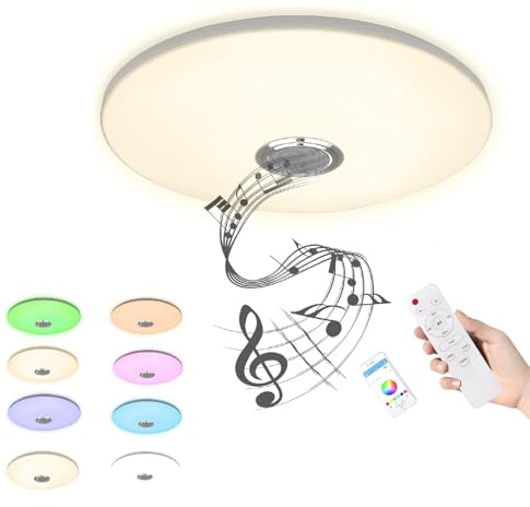 UISEBRT 72W LED Deckenleuchte mit Bluetooth Lautsprecher, Dimmbar und RGB Farbwechsel, Steuerung via App oder Fernbedienung, für Schlafzimmer, Wohnzimmer, Küche