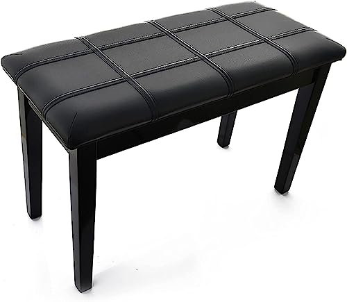 BXSUKEYOU Klavierhocker, Frisiertischhocker, Klavierbank mit Beinen aus Massivholz, Doppelklavierhocker, stabiles, tragendes Pu-Leder (Farbe: Schwarz)