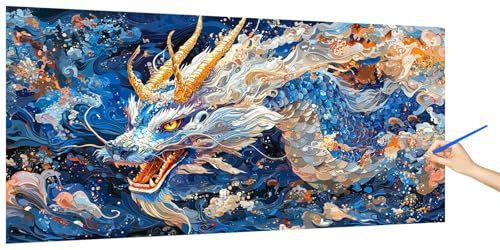 Malen Nach Zahlen Erwachsene Drachen, Malen Nach Zahlen TierKinder Kleines Format, DIY Paint by Numbers Kreativ Set AnfäNger Inklusive Pinsel und Acrylfarben Ohne Rahmen Deko Geschenk 60x30cm C-3