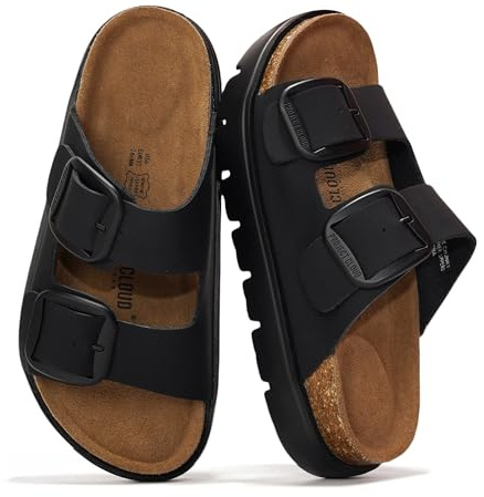 Project Cloud 100% Genuine Leather Platform Sandals Women Footwear - Wedge Chunky Slides for Women 2026 with Memory Foam Insole & Cork Footbed Womens Sandals (GreeceChunky)