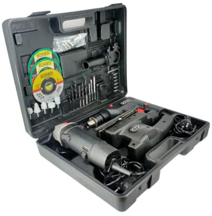 Juego completo de herramientas eléctricas, taladro atornillador de 500 W, amoladora 500 W, lijadora excéntrica de 135 W, kit con maletín y 50 accesorios para bricolaje y bricolaje
