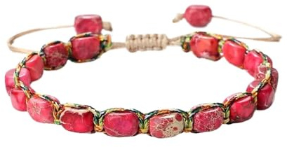 GXMDSGZ Crystal Gemstone Bracelet Stone Beaded Bracelet Handmade Braided String Bangles Friendship Jewelry Gift Vintage Design Strand Bracelets For Yoga(Red)