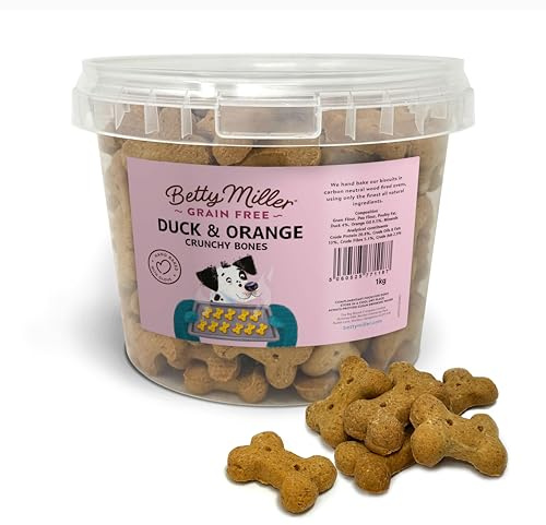 Betty Miller Grain Free Dog Treats - Duck & Orange Bones - 1kg Bulk Dog Treats - British Baked Dog Biscuits