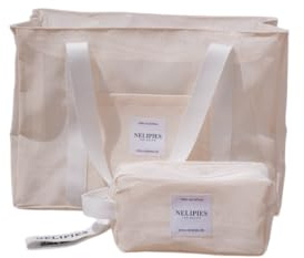 Nelipies Strandtasche mit Reißverschluss XXL I Handtasche Damen I Große Badetasche I Shopper I Familie, Urlaub, Sport I leichte Schwimmtasche Creme