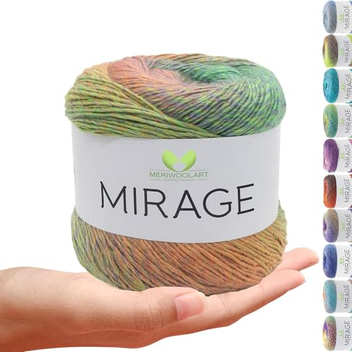 MeriWoolArt Strickgarn aus 20% Merino-Schurwolle & 80% Acryl 150g (500m) - Garn zum Stricken & Häkeln - Weiches Allround-Garn für Pullover, Schals, Tücher & Accessoires - Mehrfarbiger Farbverlauf 5312