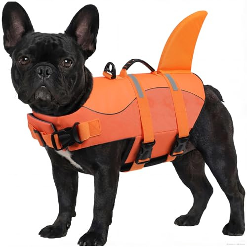 ASENKU Hundeschwimmweste Größe XS für kleine Hunde, Schwimmweste für Hund Hai mit Sicherheitsgriff, Reflektorstreifen & D-Ring, ideal für Schwimmen, Boot & Strand