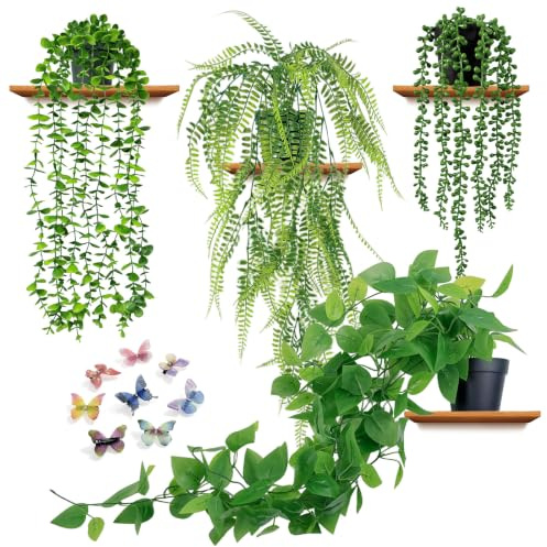 OSIITOSU Artificial Hanging Plant,4 Pack Fake Green Plants with Pots | Artificial Plants Indoor Outdoor Realistic Trailing Artificial Plants Fake Ivy for Home Office Patio Table Shelf Decor